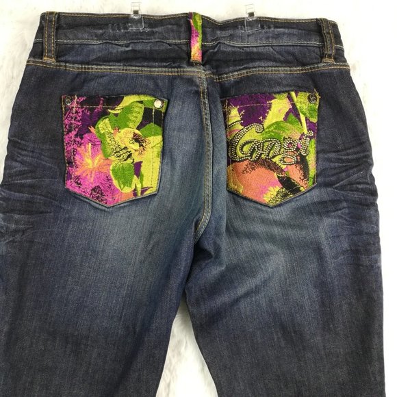 Coogi Womens Jeans Straight Leg Blue Denim Embroidered Jeweled Distressed 8 - Picture 4 of 16